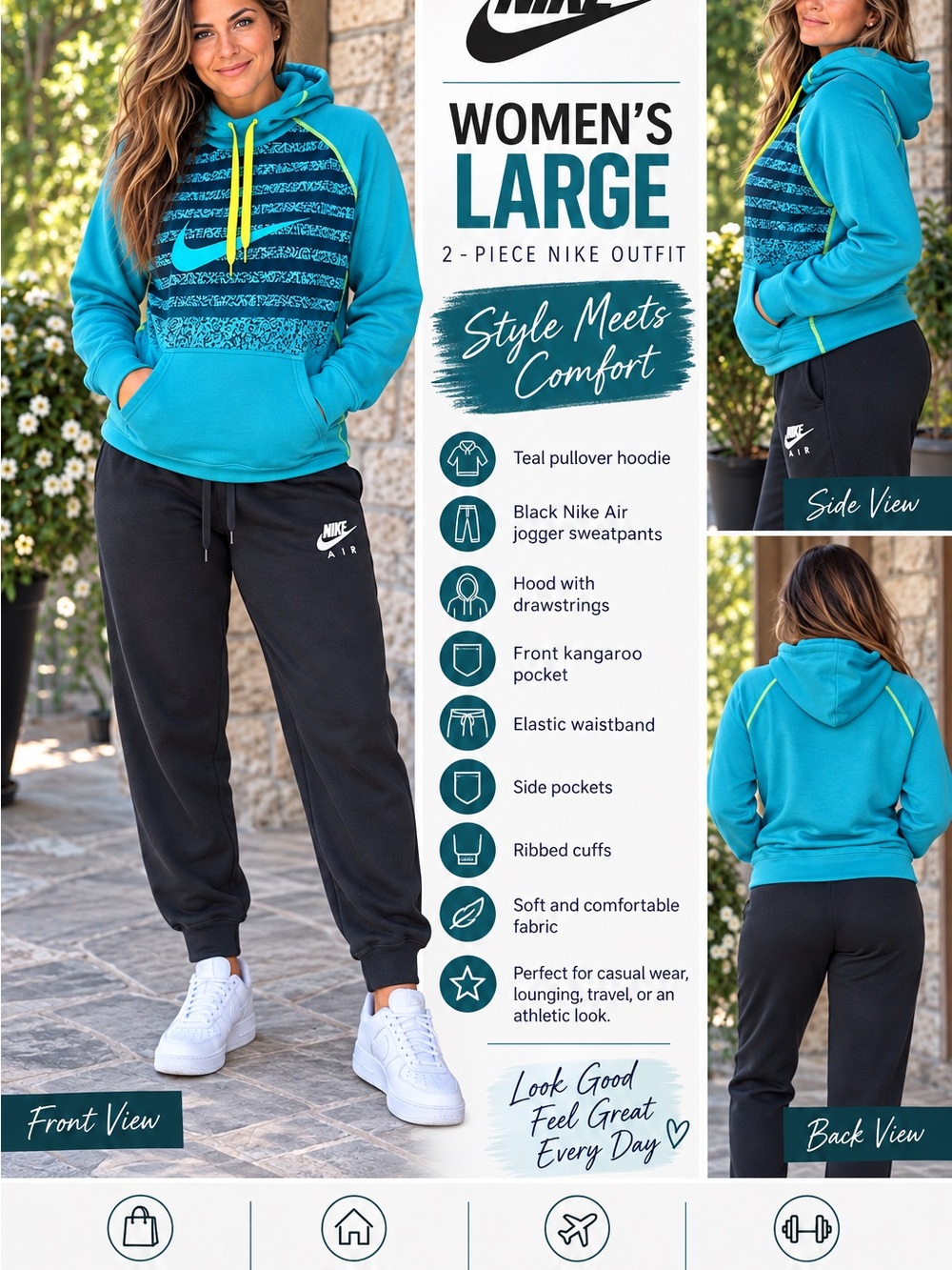 Nike Teal Pullover Hoodie with Black Jogger Pants outfit